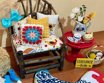 Hen House Chair Vignette Chickens 11.5 Fashion Doll  Size Furniture Dollhouse Custom Display Set Diorama OOAK 1:6
