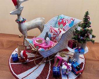 Candy Christmas Sleigh Reindeer Vignette 11.5 Fashion Doll Size Furniture Dollhouse Diorama  1:6