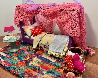 Sweet Dreams Bedroom Vignette 11.5 Fashion Doll Size Furniture Dollhouse Diorama OOAK 1:6