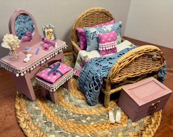 Pretty Purple Bedroom Vignette 11.5 Fashion Doll Furniture Dollhouse Diorama 1:6