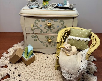 Serene Dresser Bedroom Vignette 11.5 Fashion Doll Size Furniture Dollhouse Display Set Diorama OOAK 1:6
