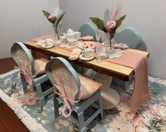 Shabby Chic Farmhouse Dining Room 11.5 Fashion Doll Size Furniture Dollhouse Diorama OOAK 1:6