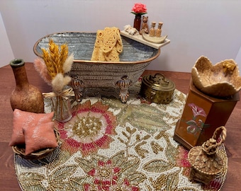 Boho Bathroom Vignette 11.5 Fashion Doll Size Furniture Dollhouse Custom Diorama 1:6