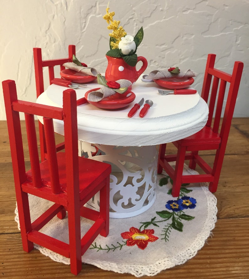 Barbie Doll House Cheery Cherry Dining Set Vignette Room Furniture Accessories Vintage Table Chairs Kitchen