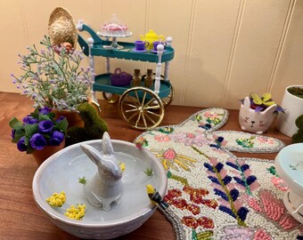 Bunnytopia Garden Vignette Easter Patio 11.5 Fashion Doll  Size Furniture Dollhouse Custom Display Set Diorama OOAK 1:6