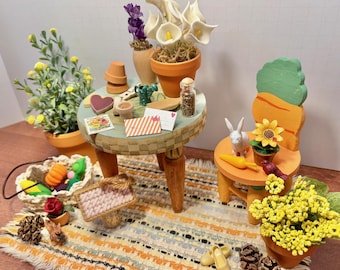 Potter's Garden Table Vignette 11.5 Fashion Doll Size Furniture Dollhouse Custom Display Set Diorama OOAK 1:6