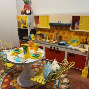 Sunshine Retro Fuchs Metal Kitchen 11.5 Fashion Doll  Size Furniture Dollhouse Custom Display Set Diorama OOAK 1:6