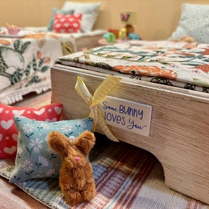 Bunny Bedroom Twin  Vignette 11.5 Fashion Doll Size Furniture Dollhouse Custom Display Set Diorama OOAK 1:6
