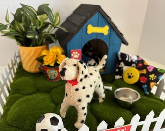 I Love My Dog Vignette Yard Doghouse 11.5 Fashion Doll  Size Furniture Dollhouse Custom Display Set Diorama OOAK 1:6