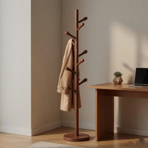 Solid Wood Coat Rack Standing | Beech Wood Tree Coat Stand | Freestanding Hat Rack | Entryway Coat Hanger | Wooden Coat Tree
