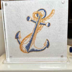 Embroidered anchor  insert for Nora Fleming, 5x5 Magnetic Frame