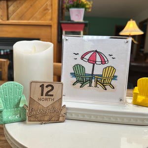 Adirondack chairs on the beach Embroidered insert for Nora Fleming, fits 5x5 Magnetic Frame