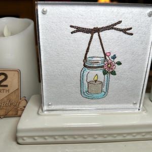Mason jar with flowers Embroidered insert for Nora Fleming, fits 5x5 Magnetic Frame