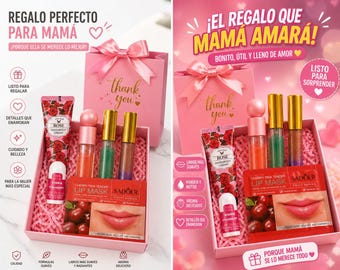 Mother’s Day Gift Box for Mom, Lip Gloss Set, Lip Care Kit, Beauty Gift Set for Her, Cute Pink Gift Box, Ready to Gift, Self Care Set