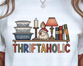 Thriftaholic PNG | Vintage Thrift Regal Grafik | Cottagecore Kunst |  Sparsamkeit Liebhaber PNG | Second Hand PNG | Niedliche Vintage | Vintage-Design