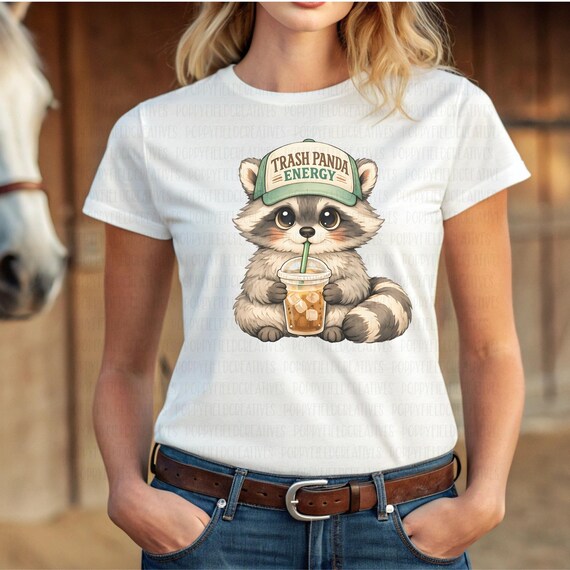 Trash Panda Energy PNG | Cute Raccoon PNG | Funny Raccoon Shirt Design | Iced Coffee Animal PNG | Feral Raccoon
