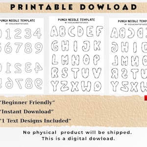 Alfabeto para bordado com agulha mágica, molde em PDF para impressão, design para iniciantes em bordado com agulha mágica, modelos de letras e números, download instantâneo para bordado faça você mesmo