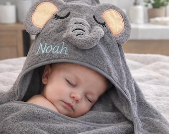 Asciugamano con cappuccio personalizzato per neonati, asciugamano per neonati con simpatici animali, morbido asciugamano assorbente per bambini, regalo per baby shower, regalo per neonato