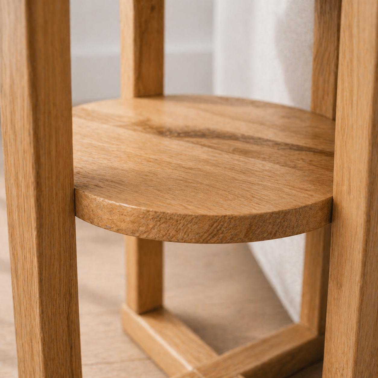 Solid Oak Wood Round Side Table With Shelf — Scandinavian Style Bedside ...