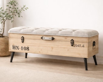 Vintage Trunk Storage Bench with Upholstered Seat