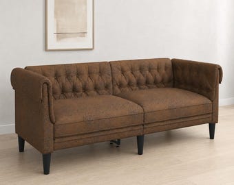 Chesterfield 2 Seater Fabric Sofa - Tufted Rolled Arm Loveseat