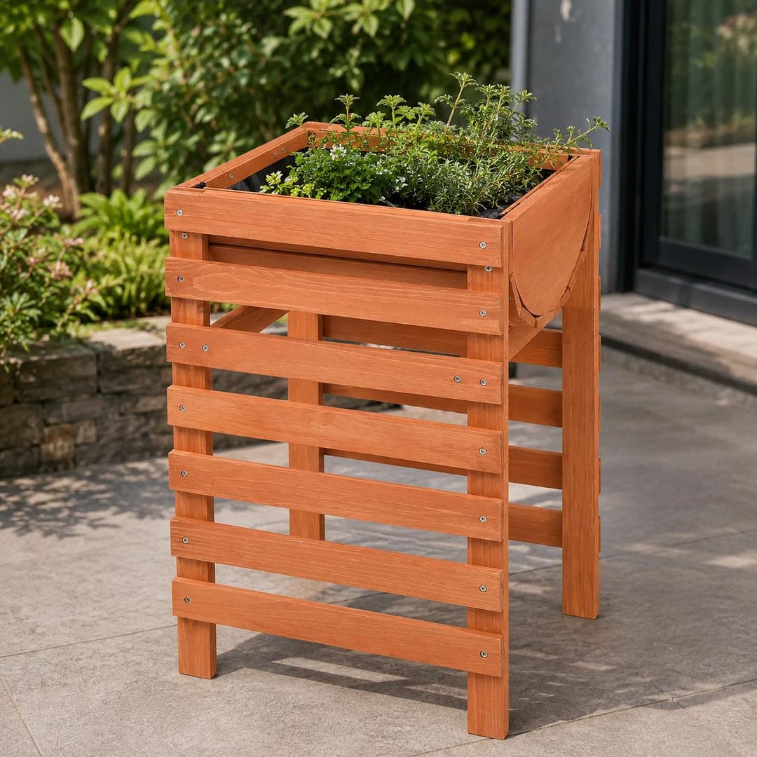 Rustic Raised Wooden Planter With Storage Shelf - Etsy