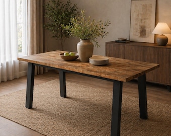 Industrial Solid Acacia Wood Dining Table with Metal Legs