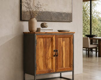 Recycled Teak Sideboard with Steel Frame, Rustic Industrial Cabinet