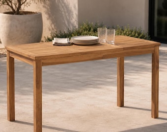 Rectangular Teak Dining Table - Indoor Outdoor Patio Table for Garden