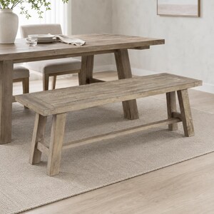 Solid Acacia Wood Dining Bench - Natural Distressed Farmhouse Seat