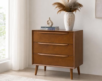 Three Drawer Chest - Mid Century Storage Cabinet with Power Outlet