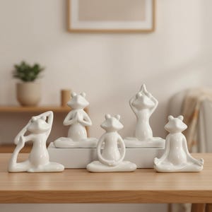 Weiße Keramik Frosch Yoga Statue, Meditation Frosch Figur, Zen Frosch Dekor, minimalistische Tierskulptur, Regal Dekor, Yoga-Liebhaber Geschenk