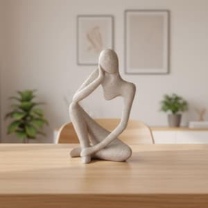 Escultura abstrata em resina, estatueta minimalista moderna de pensador sentado, decoração nórdica para casa, estátua branca ou cor areia.