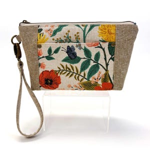 Porte-monnaie en toile avec fermeture éclair et fentes pour cartes, Strawberry Fields Rifle Paper Company avec détails en lin Essex, pochette, pochette à fermeture éclair