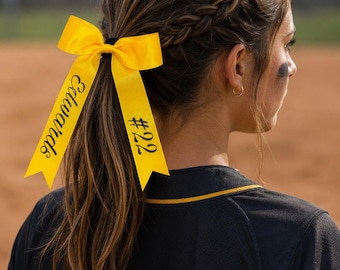 Lazo para el cabello deportivo con purpurina personalizado / Cinta personalizada con nombre y número del equipo