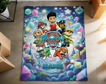 Paw Patrol Custom Name Galaxy Fleece Blanket Personalized Kids Gift