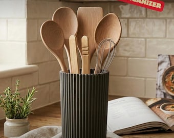 Organizador de cocina RIBORA, impreso en 3D, moderno, para utensilios de cocina, caja de almacenamiento para escritorio, decoración del hogar, PLA sostenible, fabricado en Alemania, regalo.