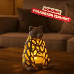 Voronoi Polar Bear LED Tealight Holder | Geometric Polar Bear Candle Holder |Winter Animal Decor | Cozy Winter Table Decor |Animal Sculpture