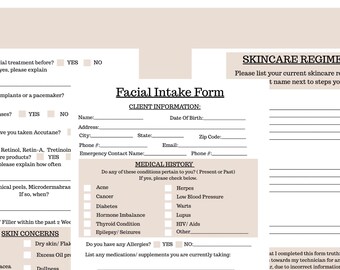 Esthetician Facial Client Intake Form Template: Customizable Skincare ...