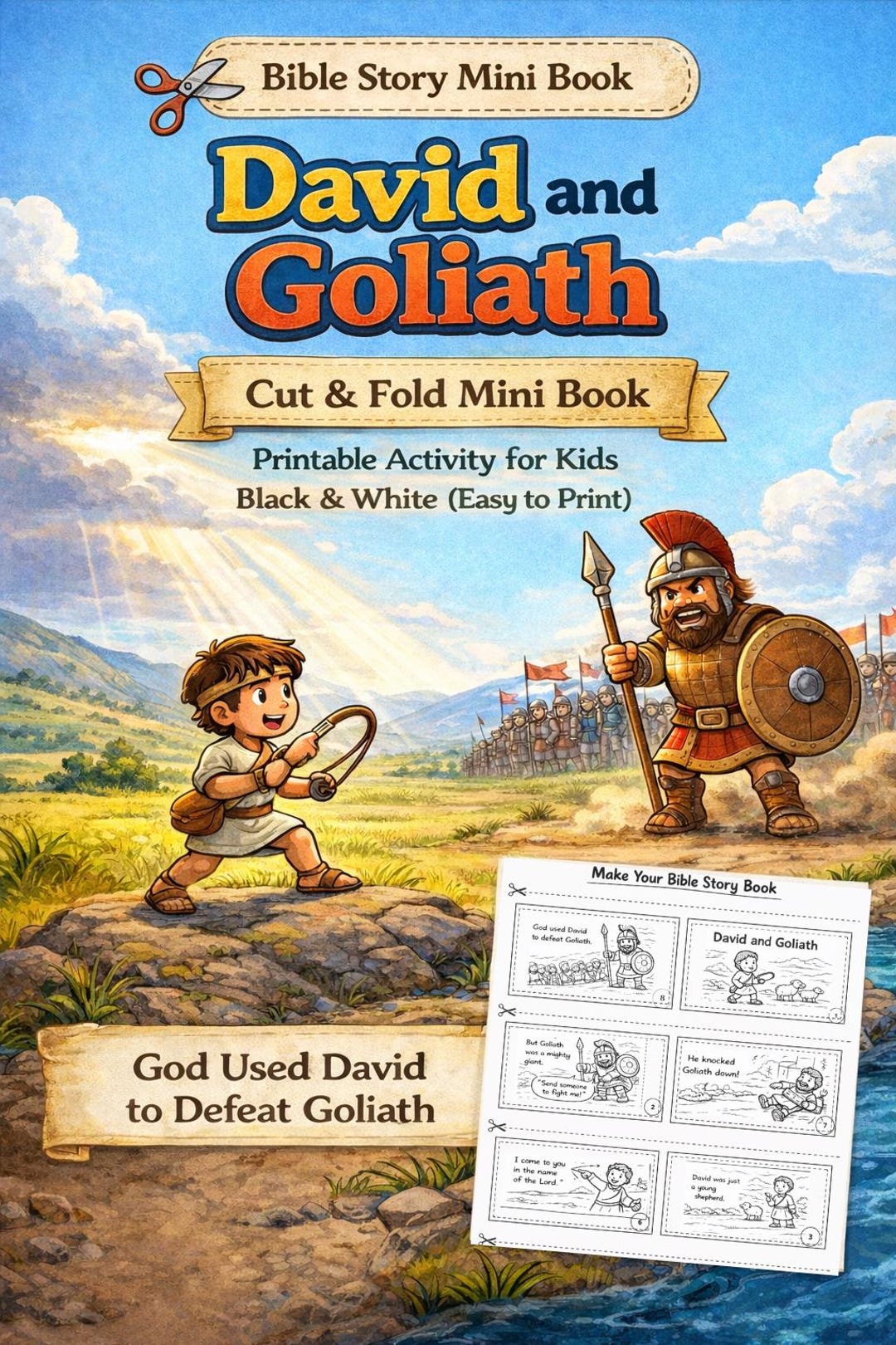 David and Goliath Activity | Bible Story Printable for Kids | Cut and ...