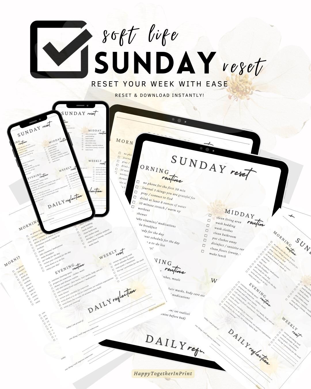Sunday Reset Checklist.pdf Soft Life Sunday Reset Checklist (PDF) – Weekly Self-care Planner - Etsy