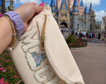 Magic Theme Park Mini Backpack, Cute Castle Inspired Crossbody Bag, Beige Waist Bag, Travel Fanny Pack, Gift for Her, Park Outfit Aesthetic