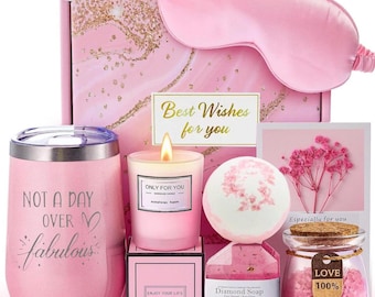Pink Self Care Gift Box for Women – Spa Gift Set, Birthday Gift for Her, Relaxation Gift, Candle, Bath Bomb