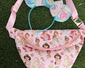 Pink Princess Inspired Fanny Pack, Cute Cartoon Waist Bag, Kawaii Belt Bag, Theme Park Crossbody, Aesthetic Travel Bag, Gift for Her
