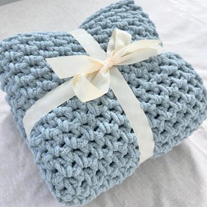 Misty Green Crochet Baby Blanket, Chunky Crochet Nursery Blanket, Handmade Baby Shower Gift, Coastal Gender Neutral, Custom Size and Color