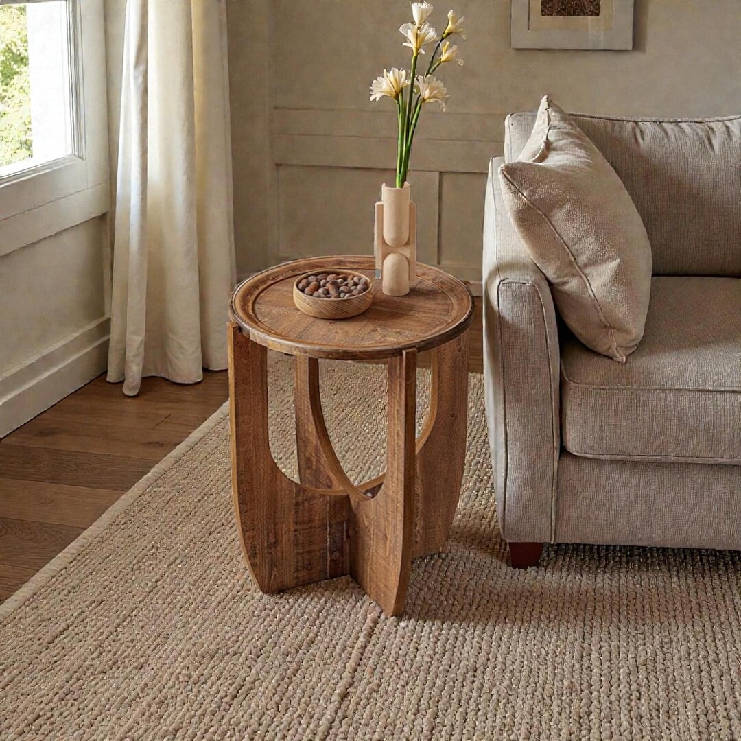 Rustic Farmhouse Round End Table French Country Accent Side Table Solid ...
