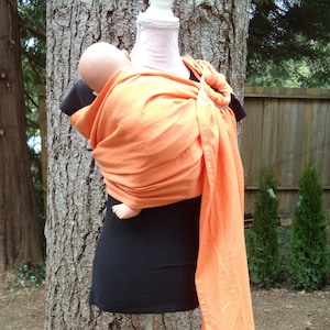 Tencel de lino Anillo de bebé Sling, cabestrillo de bebé de verano ligero, naranja melón, portabebés de clima cálido, anillos de cabestrillo de aluminio