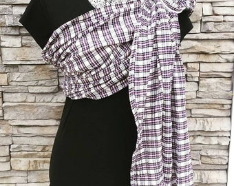 Plaid Cotton Gauze Baby Sling, Silver Rings
