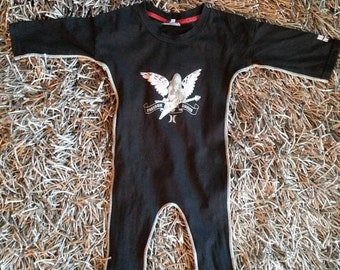 Upcycled tee romper, toddler, Freedom Of Choice, one of a kind, angel with guitar, sale