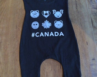 Canadian baby tee romper, size small, black and white, snapless baby romper, baby gift, Canadian baby gift, ready to ship, sale